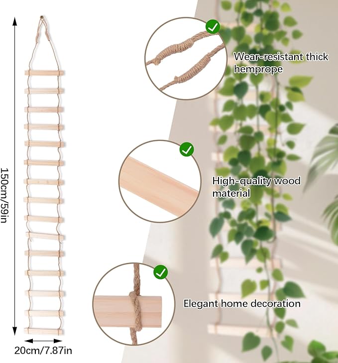 Wooden Rope Ladder Wall Hang, 1 Piece 7.87x59in Wooden Branch Ladder Climbing Plants Trellis Hanging Ornaments Ladder for Hom
