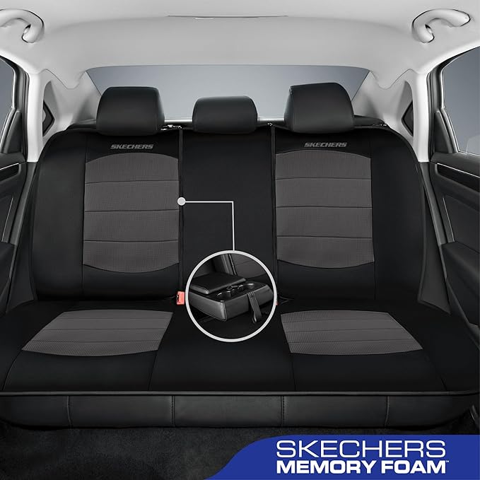 Skechers Memory Foam Car Seat Covers,Thick Cool Touch Fabric Seat Covers,Seat Cover Full Sets Airbag Compatible,Automotive Co