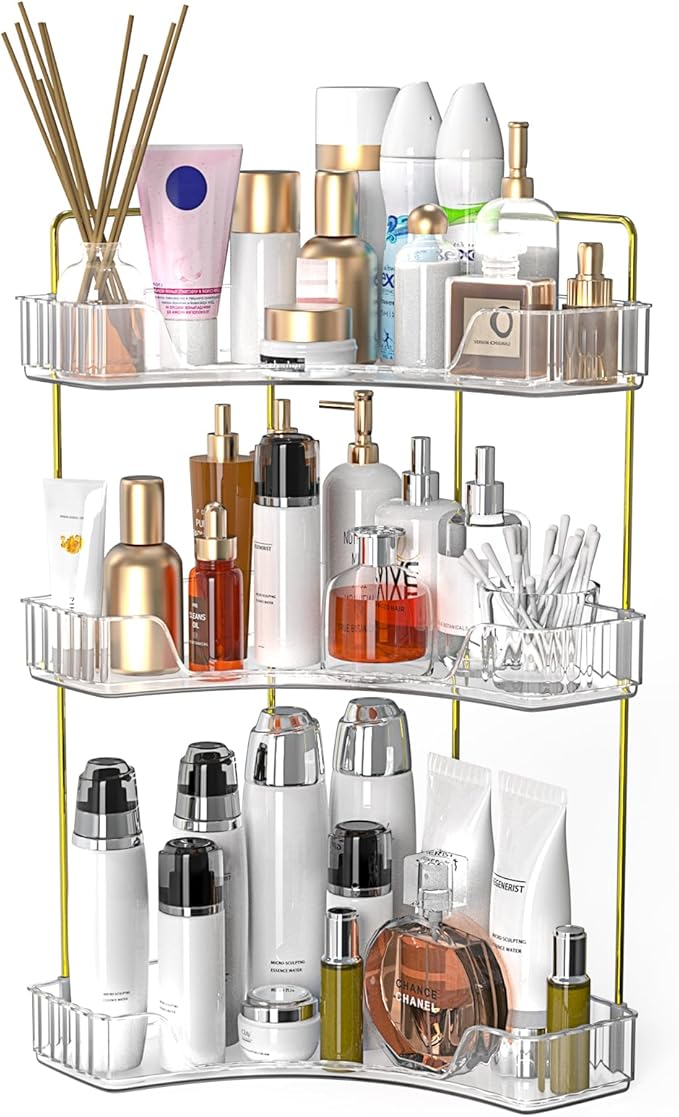 Webetop Corner Bathroom Counter Organizer 3 Tier Bathroom Countertop Organizers Shelf Makeup Organizer for Vanity Perfume Tra