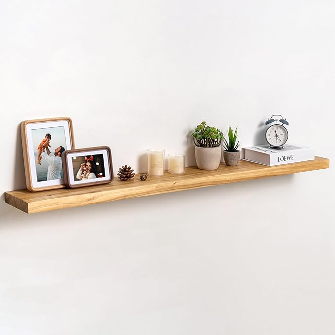 fuqing Floating Shelves for Wall, 48 inch Rustic Solid Elm Wood Floating Shelves, Wooden Wall Shelves with Invisible Heavy Du