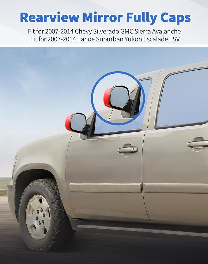 Rearview Mirror Fully Caps Covers Compatible with 2007-2014 Chevy Silverado GMC Sierra Avalanche Tahoe Suburban Yukon Escalade ESV Left Right Side View Mirror Cover Caps, Red