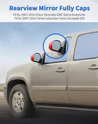 Rearview Mirror Fully Caps Covers Compatible with 2007-2014 Chevy Silverado GMC Sierra Avalanche Tahoe Suburban Yukon Escalade ESV Left Right Side View Mirror Cover Caps, Red