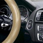 HAOKAY Top Grade Beige Genuine Leather Steering Wheel Cover Men Women, Luxury Steering Wheel Cover for Cars, SUVS and Trucks, Universal 14.5-15 inch