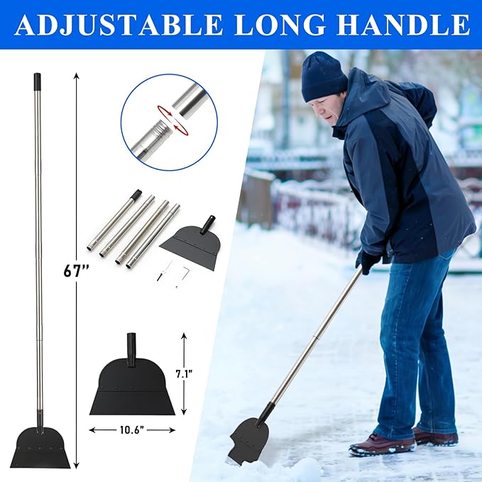 Snow Shovel Ice Scraper- Multifunctional Garden Cleaning Flat Shovel Floor Scraper Long Handle, Heavy Duty Weed Scrapers Tool, Metal Sharp Blade for Lawn Edging,Sidewalk Weeding,Driveway,Steps,67"