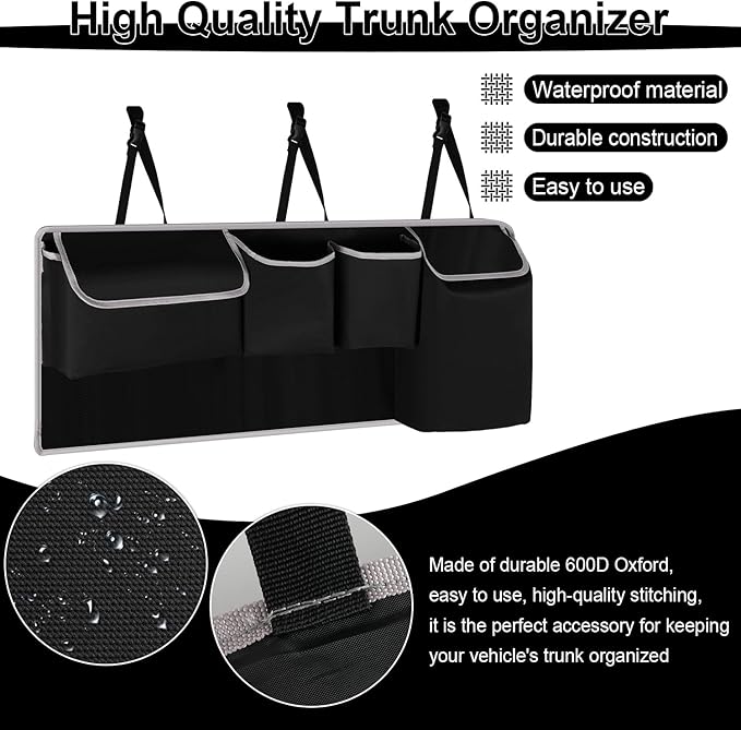 UYYE Trunk Hanging Organizer, Backseat Bag, Car Interior Accessories with 4 Pockets & 2 Mesh Pouches for Groceries, Will