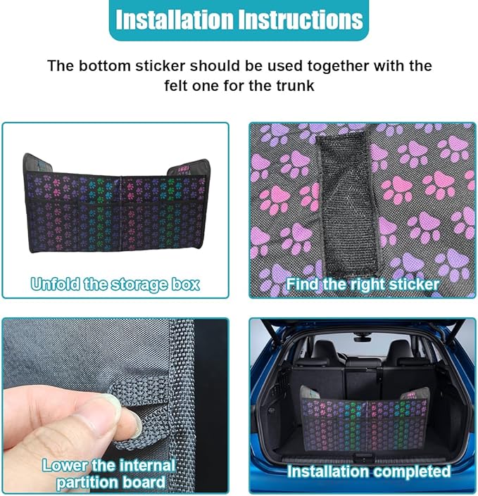 Car Trunk Organizer, Collapsible Multi-Compartment Auto Storage Box with 4 Pockets, Waterproof Oxford Fabric Car Trunk Container