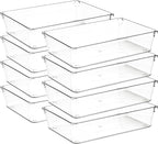 8 Pack Drawer Organizer - 6" X 9" Clear Acrylic Storage Bins with Non-Slip Pads, Versatile Desk Tray for Makeup, Jewelry, Kit