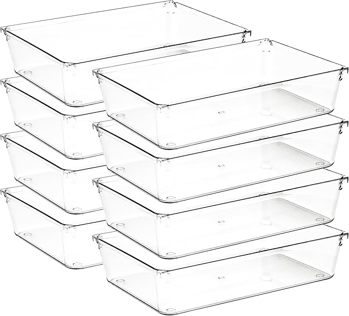 8 Pack Drawer Organizer - 6" X 9" Clear Acrylic Storage Bins with Non-Slip Pads, Versatile Desk Tray for Makeup, Jewelry, Kit