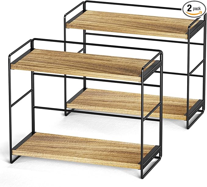 SRIWATANA 2 Pack Bathroom Counter Organizer, 2 Tier Countertop Organizers, Kitchen Counter Shelf Spice Rack Countertop Storag