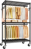 ULIFHOME P1 Rolling Clothes Rack, Portable Wardrobe Closet with Wheels, Heavy-Duty Closet Clothing Rack for Hanging Clothes, 