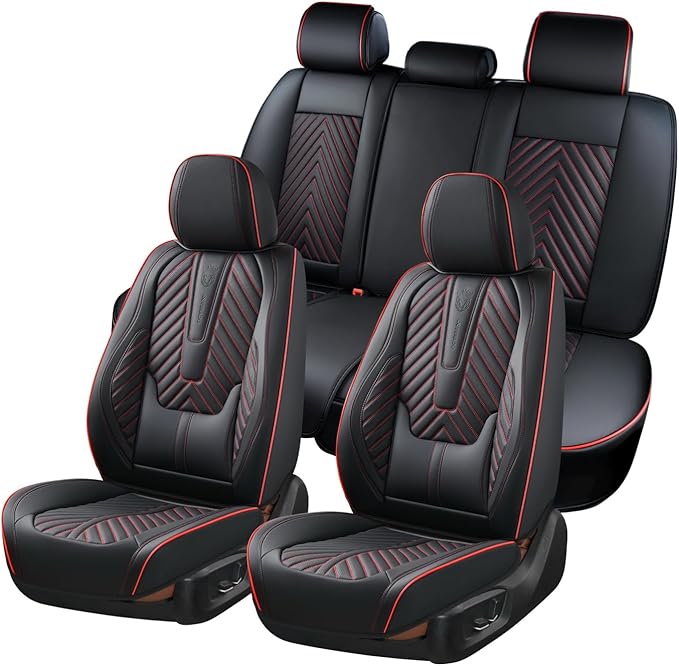 Coverado Car Seat Covers Full Set, Faux Leather Seat Covers for Car, Luxury Automotive Seat Covers Waterproof Car Seat Protec