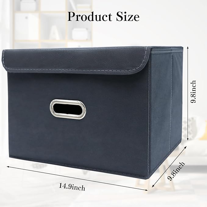 STOREONE Fabric Storage Cube Bins Foldable Organizer Container Collapsible Basket with Lids and Metal Handles, for Home, Bedr