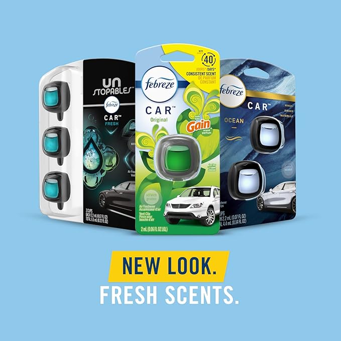 Febreze Car Vent Clip Air Freshener, Odor Eliminator for Up to 30 Days Freshness, 2 Clips (New Car)