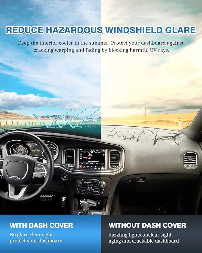 FIILINES Dash Cover for Dodge Charger 2011–2023, Dashboard Cover Mat for Charger Accessories Sunshade Nonslip Mesh Protector 