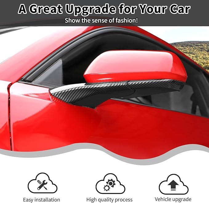 Carbon Fiber Rearview Side Mirror Decoration Trim Cover Compatible with Mustang IExterior Accessories 2024 2025(Carbon Fiber Black)