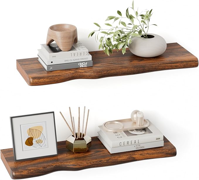 Floating Shelves for Wall Rustic Farmhouse 24 Inch Floating Shelf Wooden Shelves for Wall Mounted Live Edge Pine Shelf with U