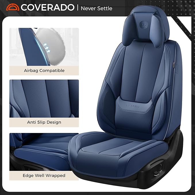 Coverado Seat Covers, Car Seat Covers Front Seats, Car Seat Cover, Car Seat Protector Waterproof, Seat Cushion Nappa Leather 