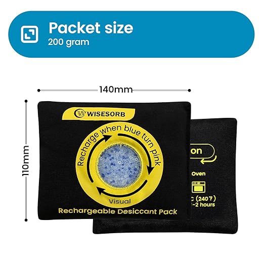 200g Reusable Silica Gel Desiccant, Color Indicating Rechargeable Desiccant Packs for Storage, Moisture Absorbers for