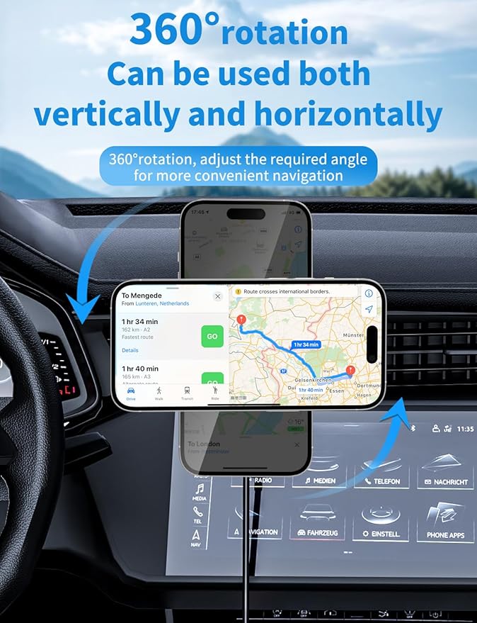 MagSafe Car Mount Charger, 3 in 1 [LED RGB HandsFree] Wireless Car Charger, Magnetic Phone Holders for Your Car- Fast Charging Car MagSafe Charger for iPhone 17/16/15/14/13/12 Series, for Men Women