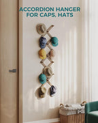 OROPY Wood Accordion Wall Hanger, Expandable Coat Rack Wall Mount with 17 Pegs, Expanding Hat Rack for Wall Walnut Color