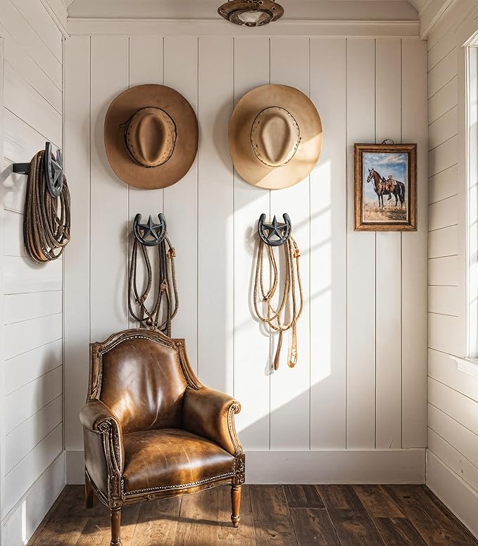 Cowboy Hat Hook for Wall, 4 Pack Cowboy Hat Rack, Metal Horseshoe Hanger, Hat Organizer, Western Hook for Wall, Hat Holder Di