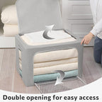 FHSQX 2 Pack Clothes Storage Bins Stackable Metal Frame Storage Box Large Capacity Foldable Linen Fabric Box Organizer with C