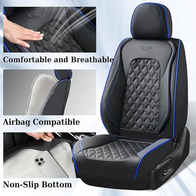Coverado Front Car Seat Covers, Non-Slip Dust-Proof Nappa Leather, Universal Fit for Cars & Pickup Trucks, Waterproof Car Sea