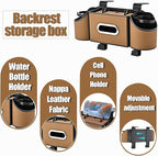 Back Seat Car Organizer,4 in 1 Multifunctional Car Back Seat Storage Box with Drink Cup Holder Tissue Box, for Hold Phone,Snacks, Drinks, Handbag-Light Brown