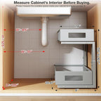 2 Packs 21IN Depth Under Sink Organizer, 2-Tier Pull Out Cabinet Organizer With Smooth Circular Rail, Large Capacity Metal Me