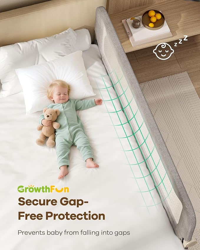 Foldable Bed Rail for Toddlers, 71in Reinforced Carbon Steel Frame&Connectors, Breathable Cationic Fabric - Safety Toddler Be