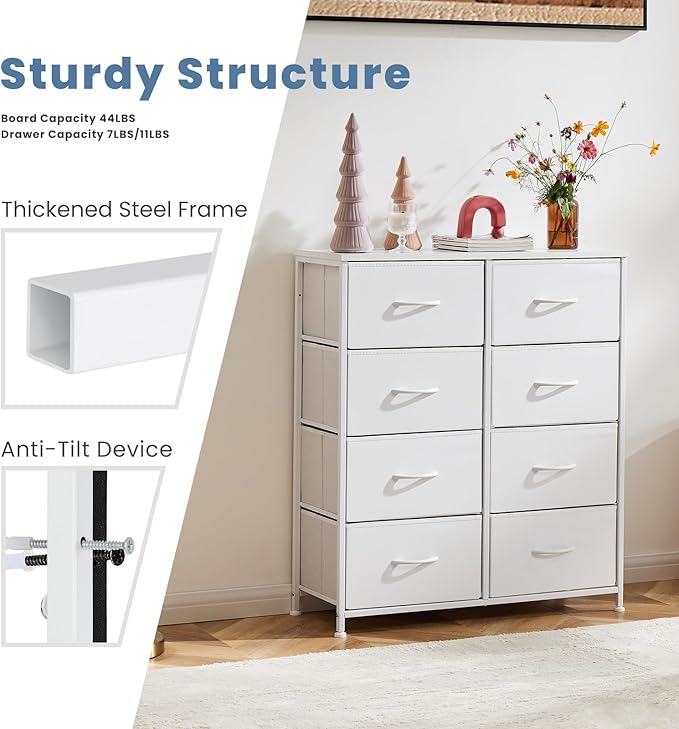DUMOS Dresser for Bedroom with 8 Fabric Drawers, Tall Chest Organizer Units for Clothing, Closet, Kidsroom, Storage Tower wit