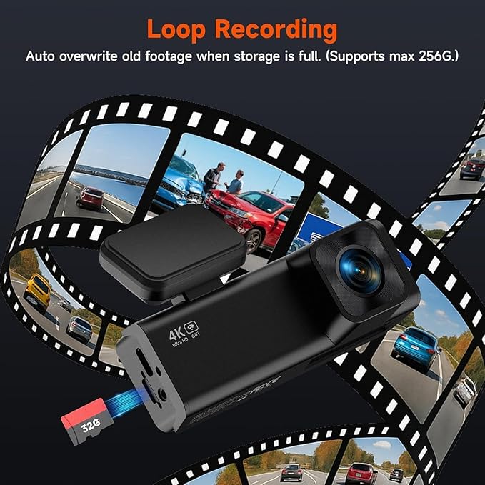 Dash Cam Front and Rear, 4K+1080P Dual Channel Dash Camera for Cars with Night Vision, Mini Car Camera with 1.97” IPS Screen,