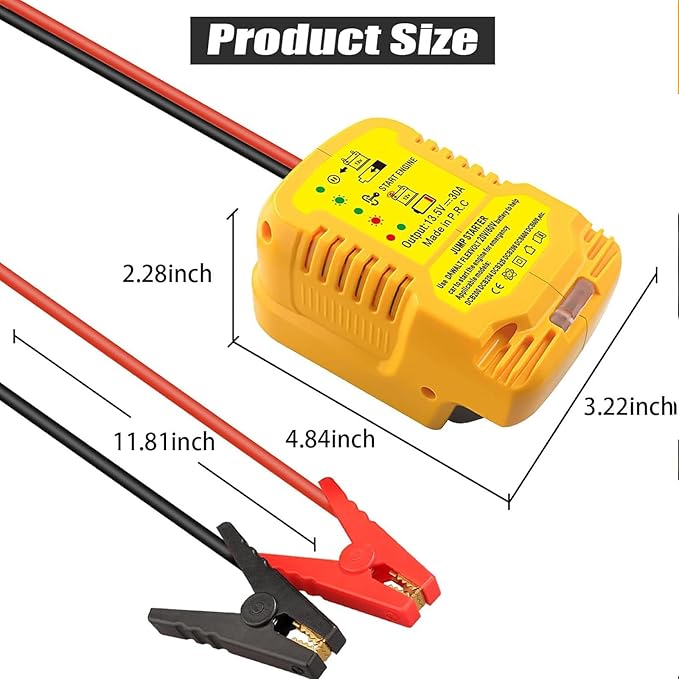 TPDL Heavy Duty Battery Jumper Cable Clamps for DeWalt 20v Battery, Convert to Jumper Starter Automotive Booster with 11AWG Cables,Parrot Clips, Power for Quick Charging Connector