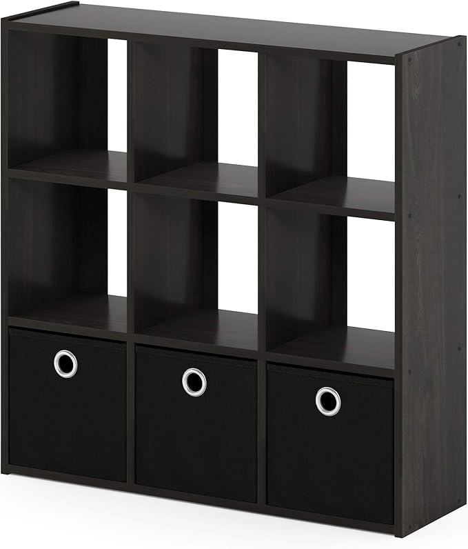 Furinno Simplistic 9-Cube Organizer with Bins, Small Size (Assembled unit dimensions : 7.9"D x 26.5"W x 26.7"H inches), Espre