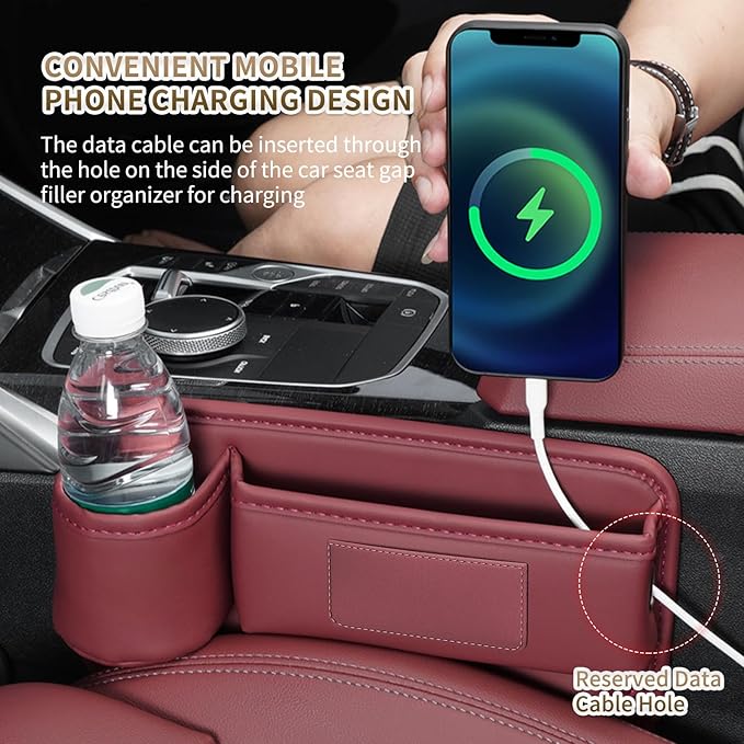 Kwak's 2 Pack Car Seat Gap Filler Organizer, Multifunctional Universal Storage box with Cup Holder for Phone, Glasses (Brown)