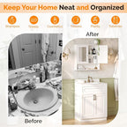 VINGLI Medicine Cabinet with Mirror, Wall Mounted Bathroom Cabinet with Open Shelf, 2-Door White Storage Organizer Over Toile