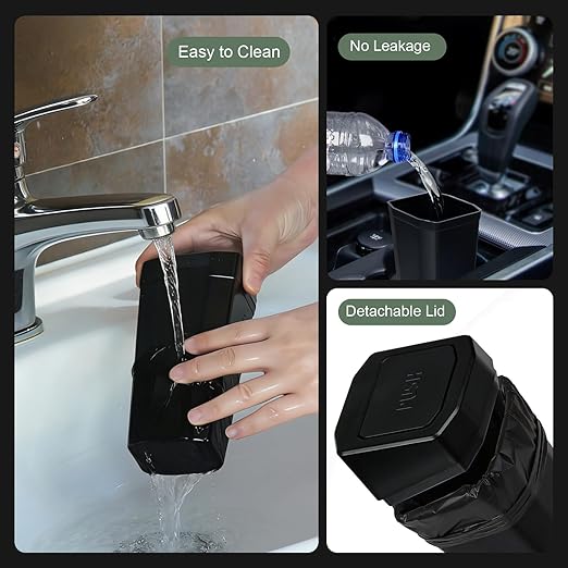 Car Trash Can with Lid - Mini Car Garbage Can Bin for Cup Holder - Black Small Leakproof Vehicle Trash Bin for Back Seat, Cute Automotive Accessories Organizers and Storage for Door SUV Truck