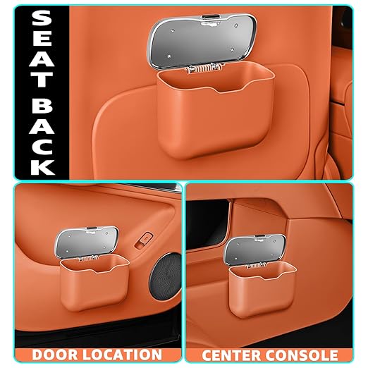 HOLDCY Car Trash Can, Waterproof Multi‑Functional Auto Trash Bin for Door/Console/Seat Back, Universal Vehicle Garbage Can for Car/Truck/SUV Drivers (Orange)