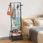 Blanket Ladder with Shelf - Blanket Rack Freestanding, Standing Towel Rack for Bathroom Living Room Bedroom, Blanket Holder w