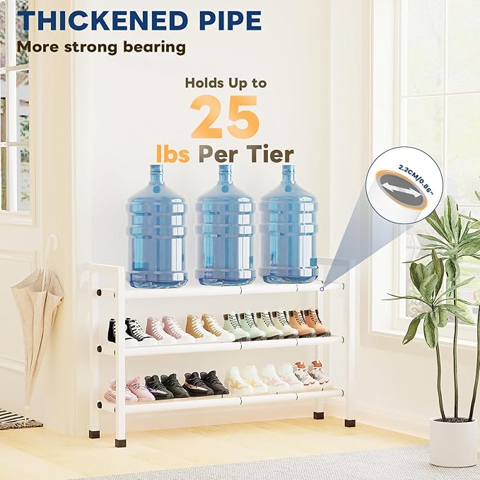 Mavivegue 3-Tier 19"-43.3" Adjustable Shoe Rack for Closet,Expandable Shoe Rack, Hall Entryway,Front Door,Garage, Sturdy Stee