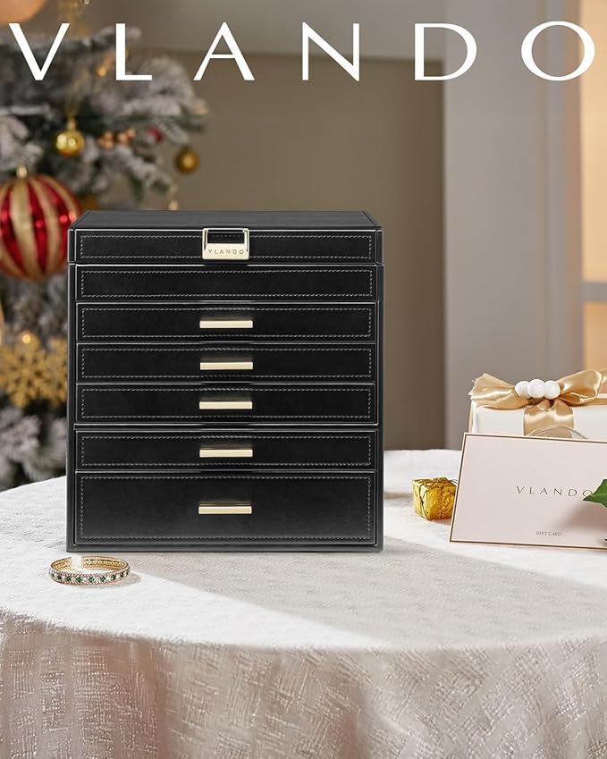 Vlando 6 Layer Large Jewelry Box - Jewelry Holder Organizer, Jewelry Box Organizer for Drawer Necklace Ring Bracelet and Watc