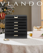 Vlando 6 Layer Large Jewelry Box - Jewelry Holder Organizer, Jewelry Box Organizer for Drawer Necklace Ring Bracelet and Watc