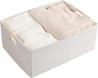 Fabric Storage Bin Box Foldable Cotton Linen Storage Basket with Wooden Handles Rectangular Cube Decorative Home Laundry Orga