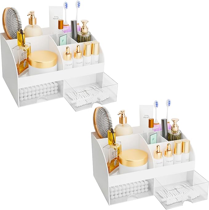 Makeup Organizer with Drawers, Cosmetic Storage for Dresser Vanity and Bathroom Countertop, Beauty Holder for Lipstick Brush,