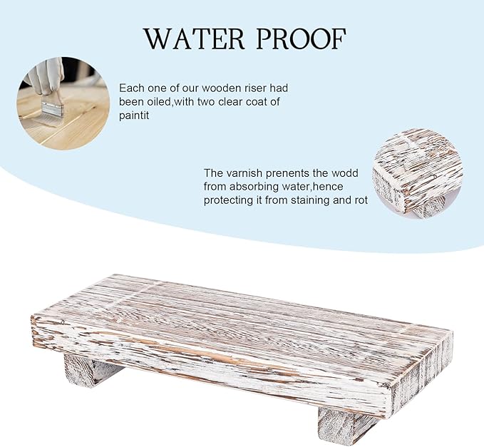 zoocatia Small Wood Tray Pedestal Stand Farmhouse Bathroom Decor Decorative Wooden Riser Kitchen Soap Dish Holder for Vanity,