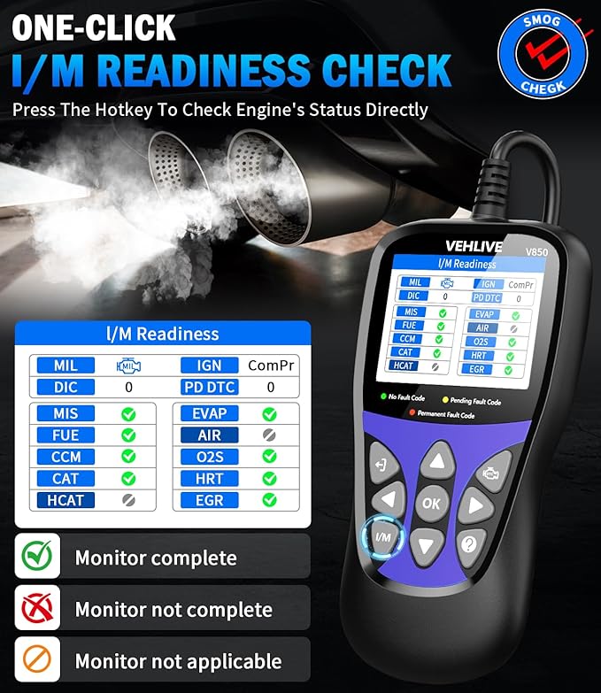 OBD2 Scanner Diagnostic Tool, VEHLIVE V850 Car Code Reader for Check Engine Light with Reset, I/M Readiness, Battery Tester,