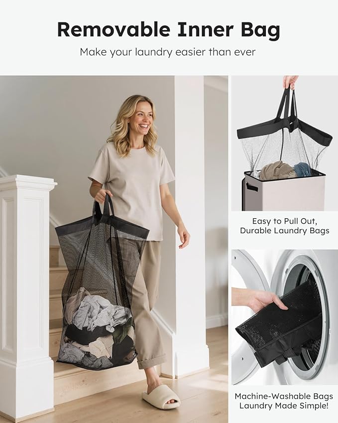 SOLEDI Laundry Hamper with Lid 100L Large & Tall Collapsible Laundry Basket, Clothes Hamper with Bag Removable Easy to Carry,