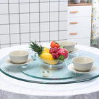 23" Large Glass Lazy Susan for Dining Table Kitchen Round Clear Turntable Serving Tray with 6 Rotating Wheels, Spin Table Cen