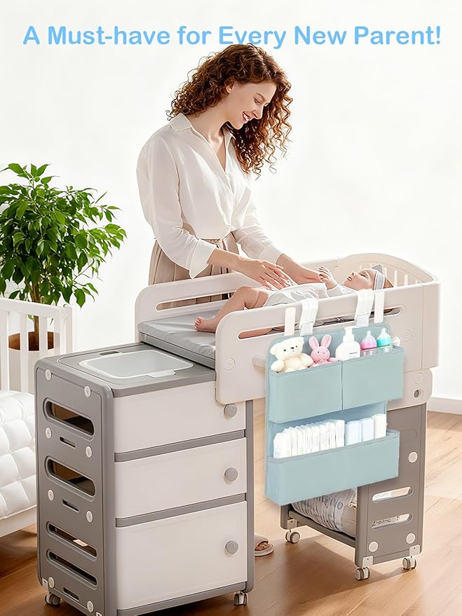 Hanging Diaper Organizer for Bassinet/Crib/Playpen/Playard – Hold 80+ Diapers - Changing Table Diaper Holder Attachment Acces