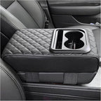 Car Center Console Armrest Pillow, 14"×8.3" Memory Foam Auto Armrest Box Cover with Cup Holder & Phone Holder, Waterproof Leather Arm Rest Protector Cushion, Car Accessories (Diamond Pattern)